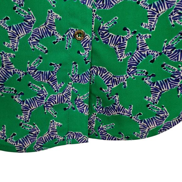 Lilly Pulitzer Sea View Button Front Top Size XS Green Blue Zebra Print Resort - Picture 4 of 10